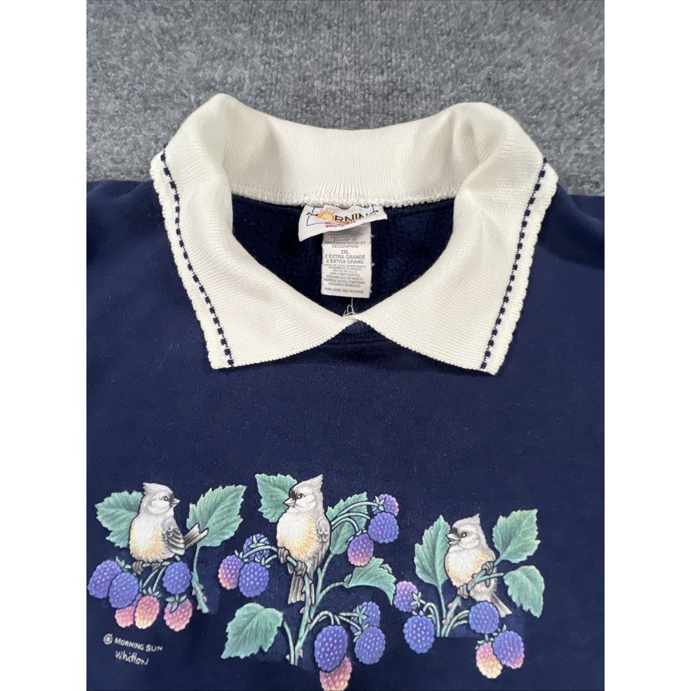 VTG 90s Morning Sun Collared Sweatshirt Womens 2XL Grandma Cottagecore Pullover - Picture 4 of 9